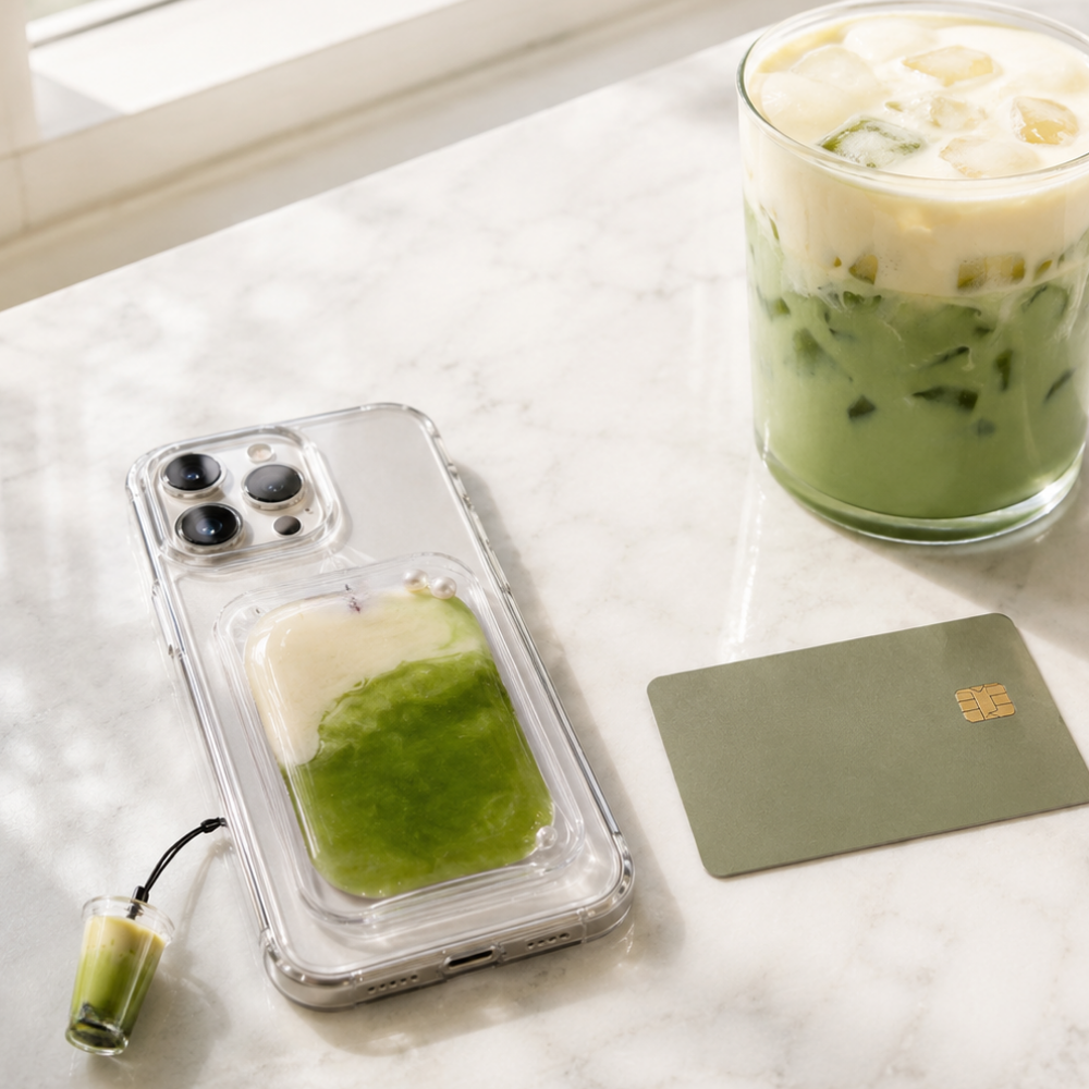 Starbucks inspired matcha cream MagSafe Card Holder,  Phone Card Case | magnetic Card Holder iphone wallet socket for card, subway pass, photocard