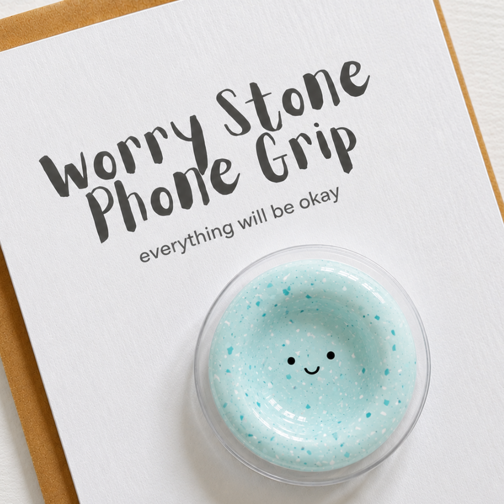 Smile granite worry stone phone grip, kindle grip, popsockets, -kawaii worry Stone Phone Grip – phoneStand