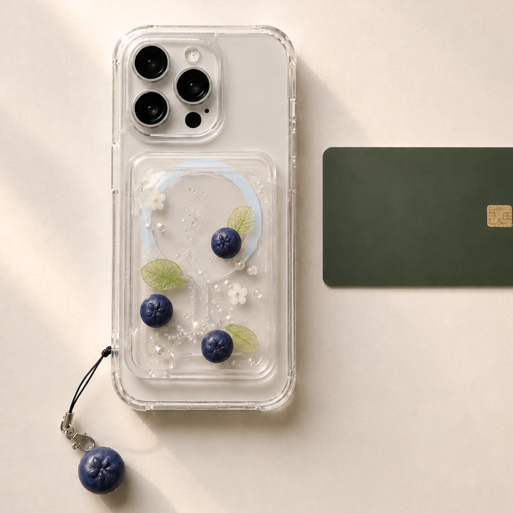 Blueberry, Rasberry MagSafe Card Holder,  Phone Card Case | magnetic Card Holder iphone wallet socket for card, subway pass, photocard