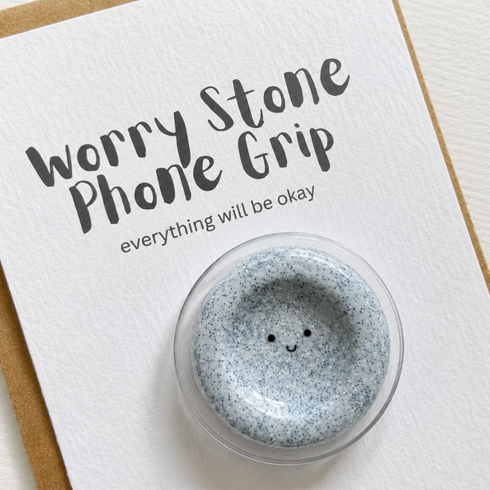 Smile granite worry stone phone grip, kindle grip, popsockets, -kawaii worry Stone Phone Grip – phoneStand