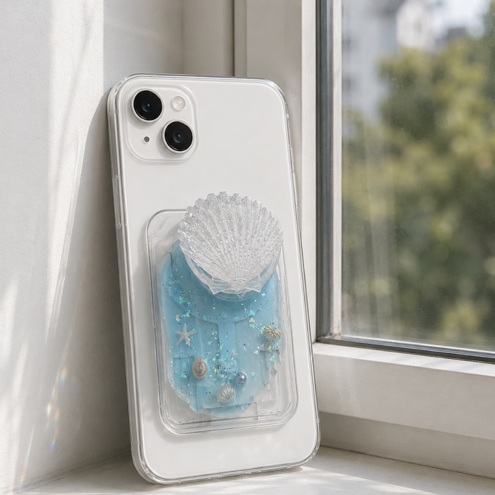 Summer Beach Shell MagSafe Card Holder,  Phone Card Case | magnetic Card Holder iphone wallet socket for card, subway pass, photocard
