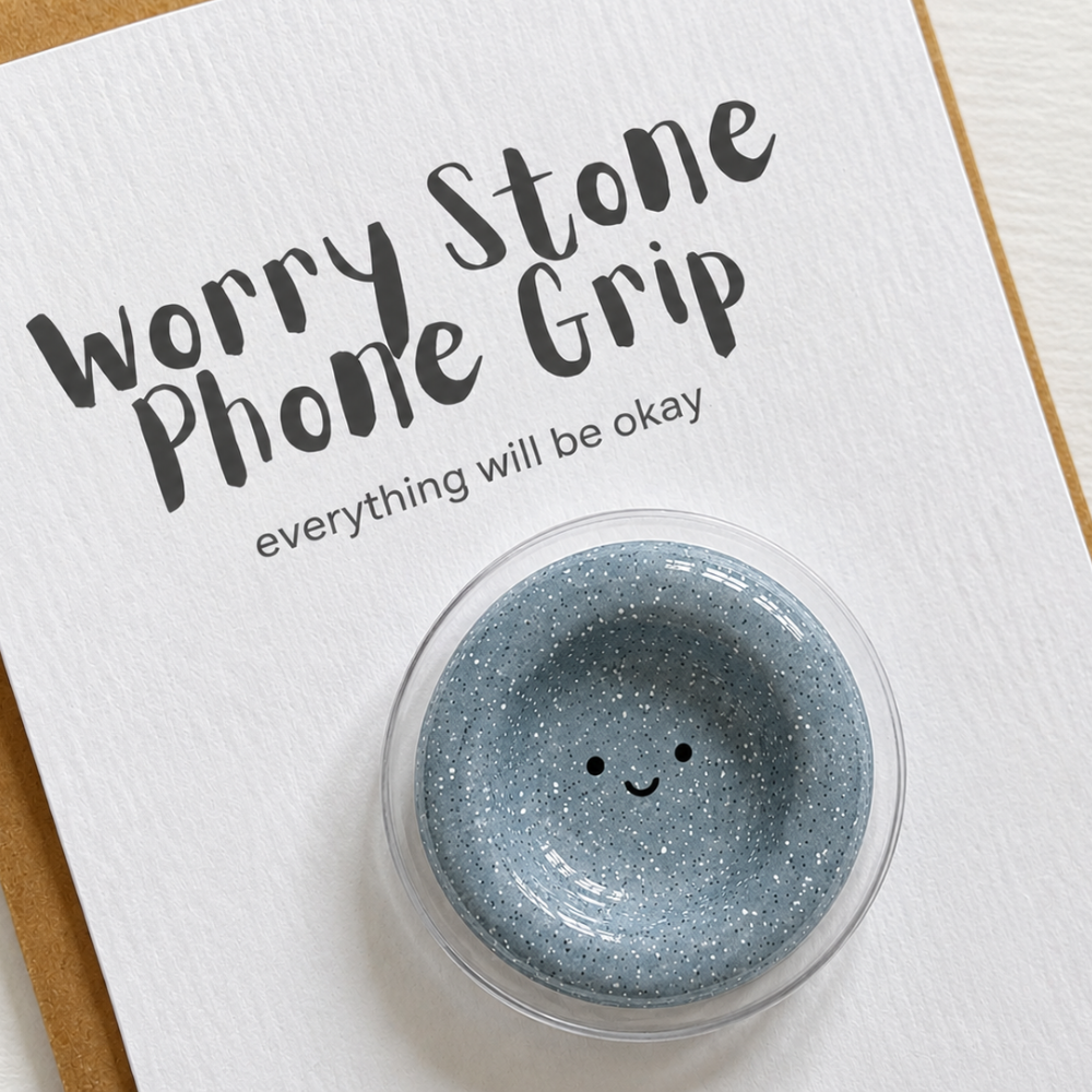 Smile granite worry stone phone grip, kindle grip, popsockets, -kawaii worry Stone Phone Grip – phoneStand