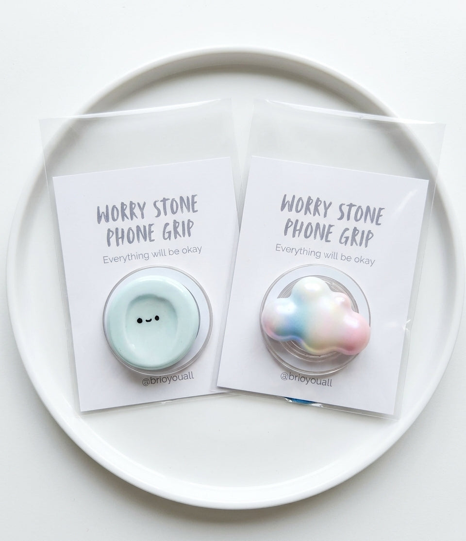 Smile - kawaii Worry Stone Phone Grip – Anxiety Relief Stand