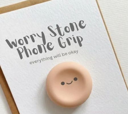 Smile - kawaii Worry Stone Phone Grip – Anxiety Relief Stand