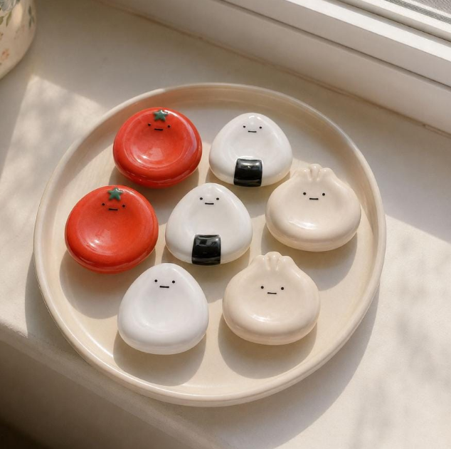 Tomato Onigiri & Dimsum - kawaii Worry Stone Phone Grip – Anxiety Relief Stand
