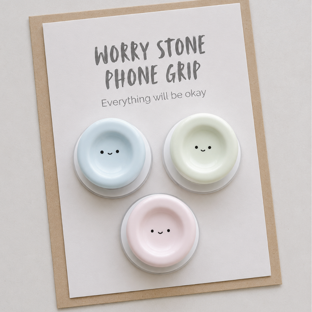 Smile - kawaii Worry Stone Phone Grip – Anxiety Relief Stand