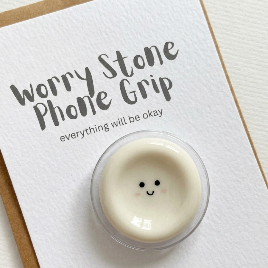 Smiley with cheek - kawaii Worry Stone Phone Grip – Anxiety Relief Stand