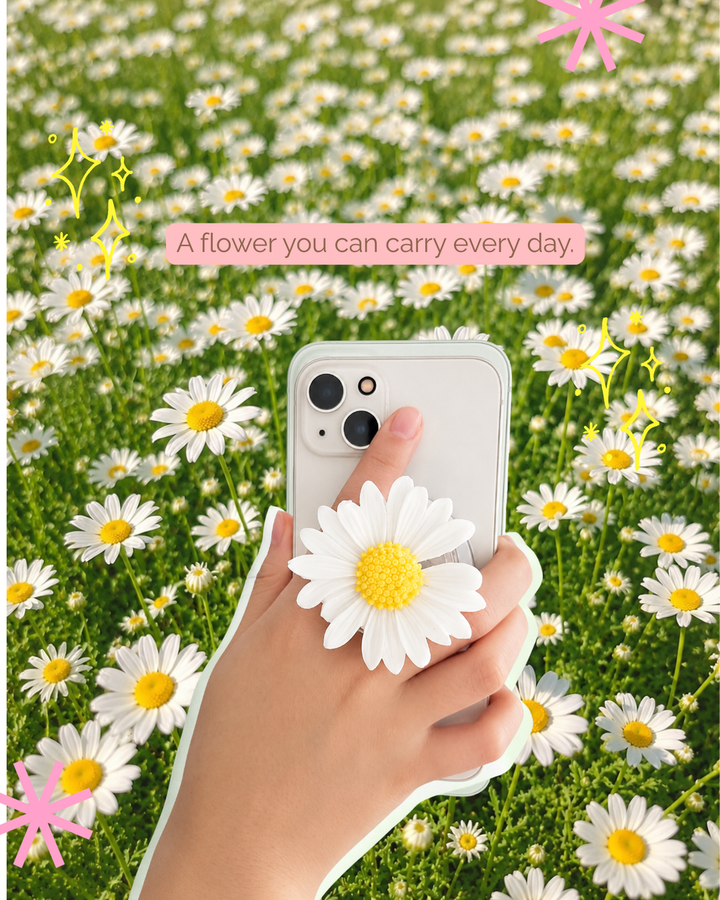 Daisy Phone Grip | Magnetic, Adhesive Kindle grip | Girl Grip