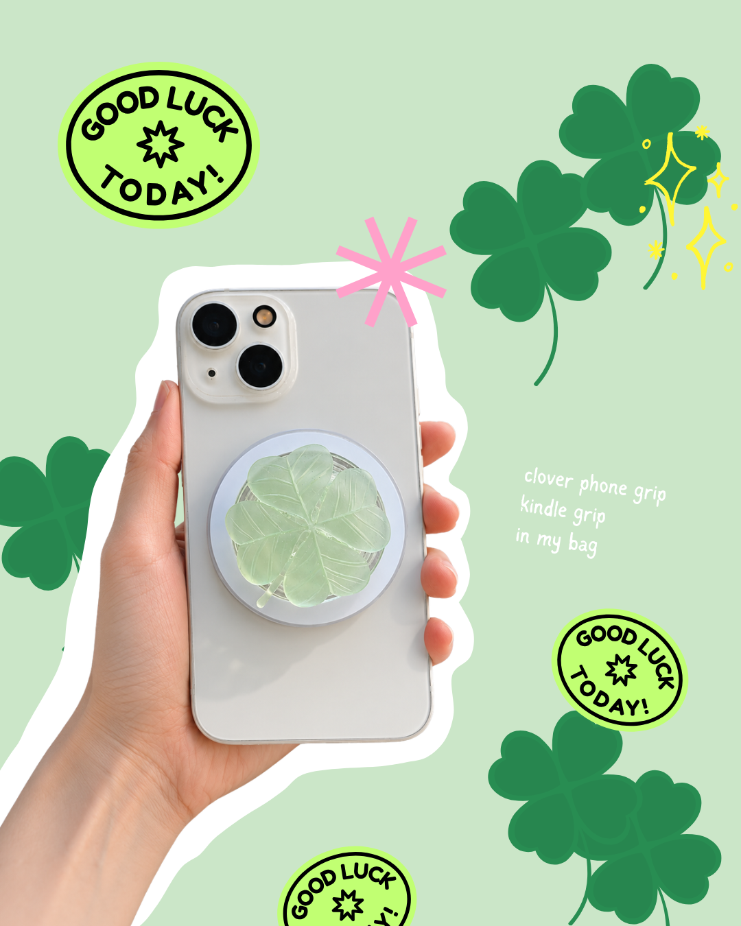 Clover Phone Grip | kindle grip | bookgirlie | girlgrip